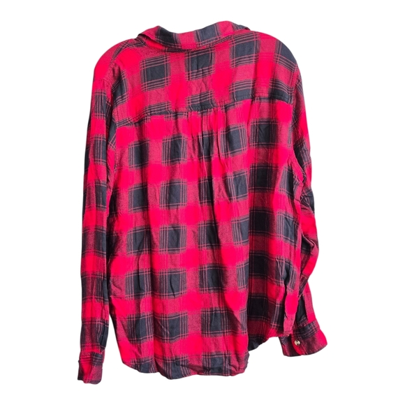 Lucky Brand Red and Black Relaxed Cloud Plaid Boyfriend Flannel Shirt LARGE - Picture 5 of 9